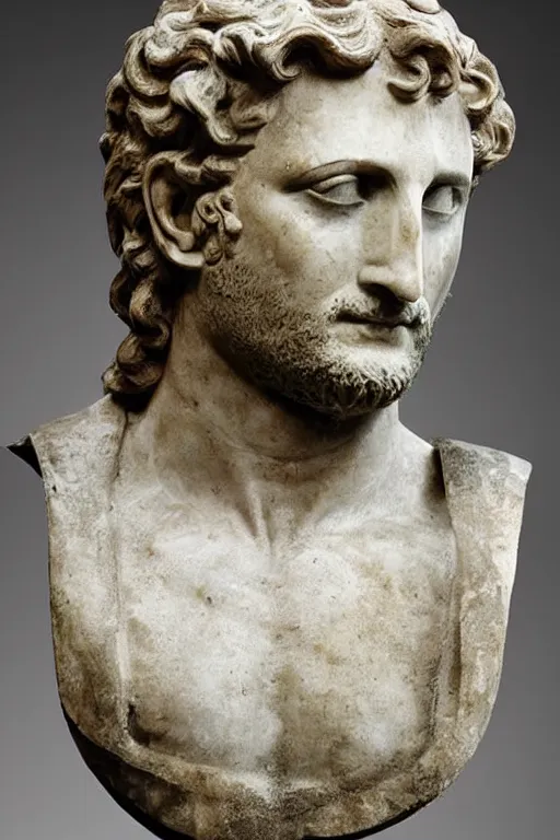 Image similar to an ancient greek marble statue of actor gerard butler, courtesy of the british museum