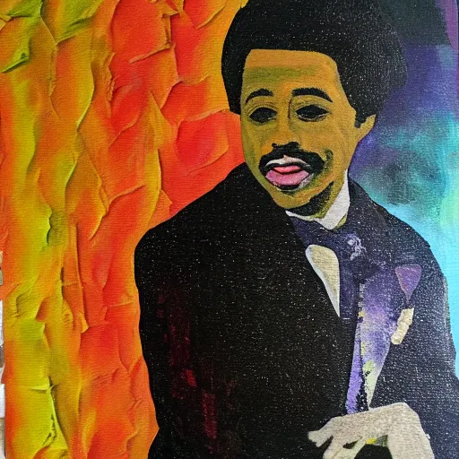Image similar to a painting of morris day in the style of mordecai ardon.