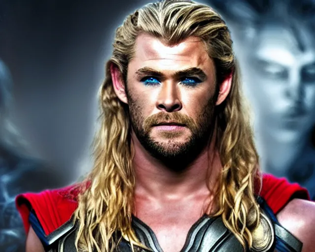 Image similar to chris hemsworth as thor with amazing drag queen makeup, digital art, amazing detail, photorealistic