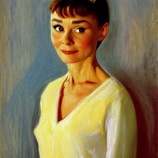 Image similar to audrey hepburn art by anna ancher