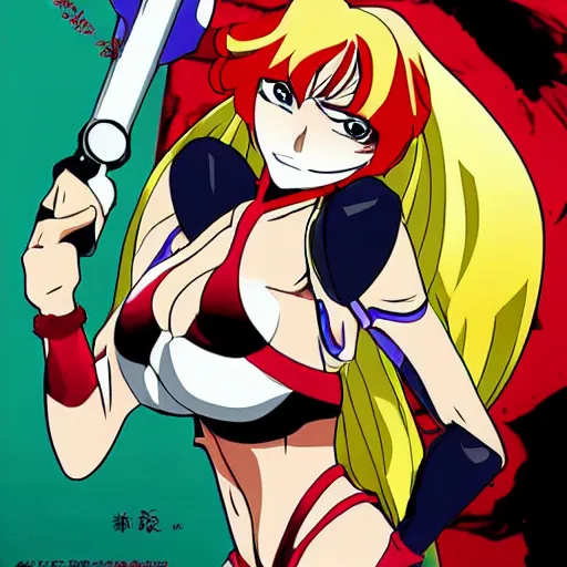 Image similar to cutie honey pouted lips hiroyuki imaishi anime art gainax trigger dvd cover