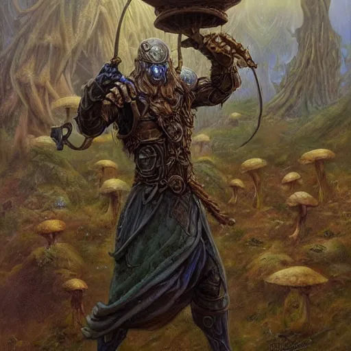 Image similar to Humanoid mushroom as a fantasy D&D character, full body art by Donato Giancola and James Gurney, digital art, trending on artstation