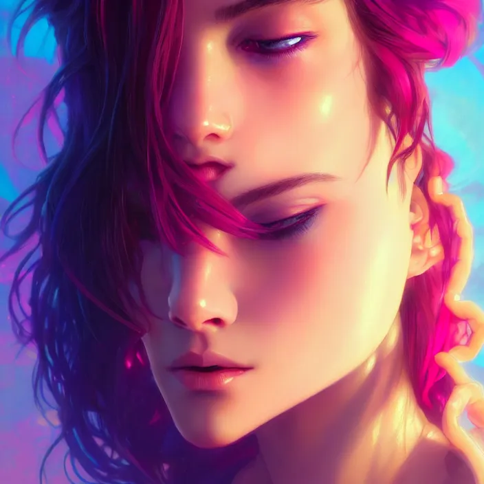 Prompt: young woman, gorgeous face, vaporwave aesthetic, synthwave, colorful, psychedelic, broken, shattered, beaten, sadness, crying, tears, artstation, concept art, smooth, extremely sharp detail, finely tuned detail, 8 k, unreal engine 5, ultra sharp focus, illustration, art by artgerm and greg rutkowski and alphonse mucha