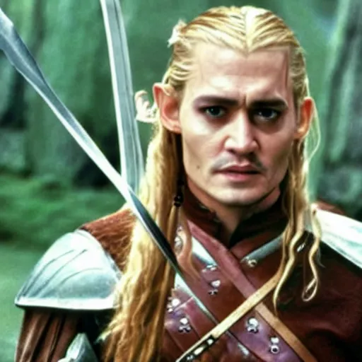 Image similar to A still of Johnny Depp as Legolas in Lord of the Rings (2001)