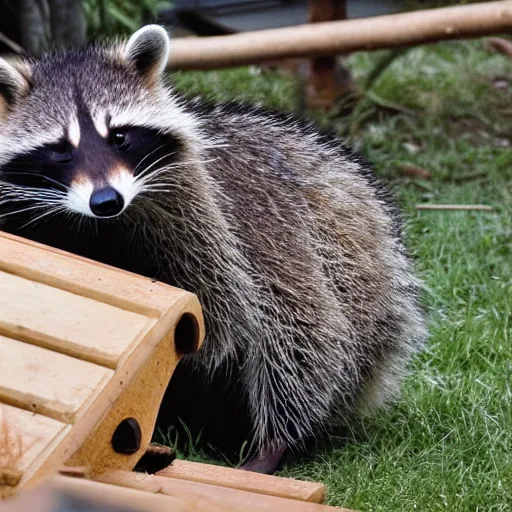 Prompt: angry raccoon vandalizing a children's playground