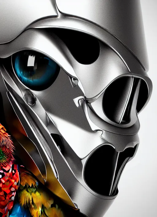 Prompt: hyper detailed ultra sharp portrait of a beautiful well contoured pirate parrot sitting on shoulder, up close shot, sharp focus, global illumination, radiant light, biomechanical white silver gold rhizomorphs, cyberpunk brackets, alexandre ferra white mecha, irakli nadar, alexander mcqueen, octane highly render, 4 k, ultra hd,