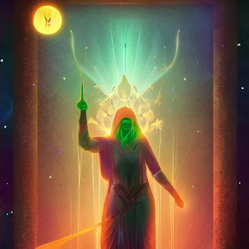 Prompt: the most beautiful and mystical tarot card, bioluminecent, artstation, 8k