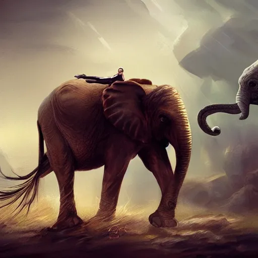 Prompt: an eagle carrying a wounded elephant, concept art, painterly, artstation