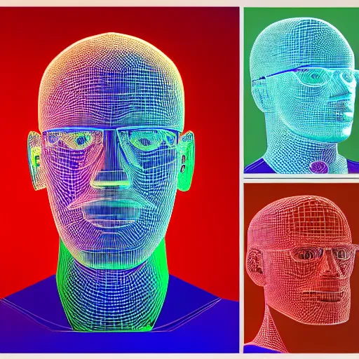 Image similar to a 3d human head made up of shiny holograms