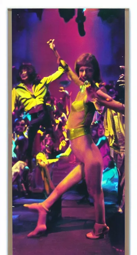 Prompt: the Antichrist dancing at Studio 54, disco, saturated color, high contrast, depth of field, 1976, bad vhs