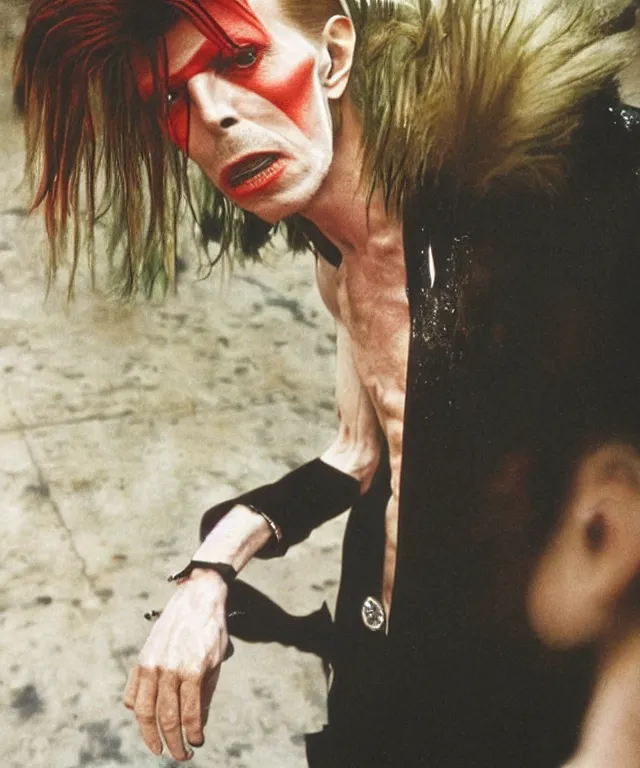 Prompt: a color photograph of david bowie, by nan goldin, intense, bold, exaggerated, overblown, hyperrealistic, ultra sharp, extra details, ultra high quality, trending on pinteresst