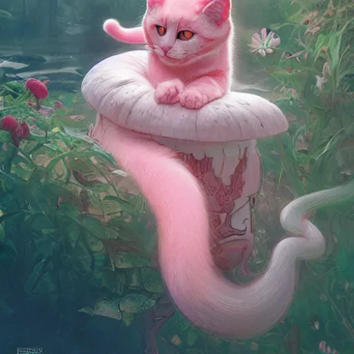 Prompt: Pink cat mushroom, intricate, highly detailed, digital painting, artstation, concept art, smooth, sharp focus, illustration, Unreal Engine 5, 8K, art by artgerm and greg rutkowski and alphonse mucha