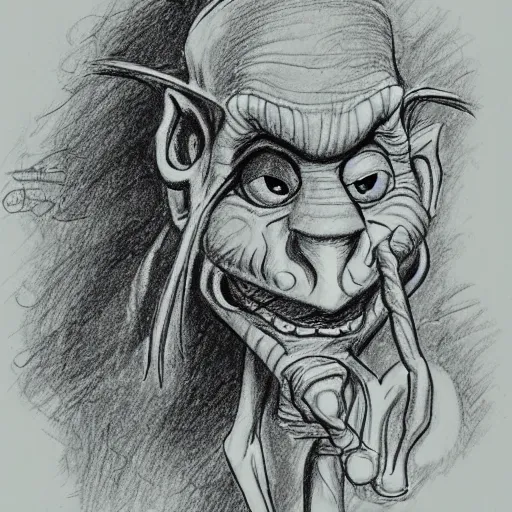 Image similar to pencil sketch of a goblin by Tony Diterlizzi