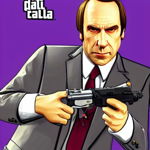 Prompt: Saul Goodman from Better Call Saul as a GTA character portrait, Grand Theft Auto, GTA cover art