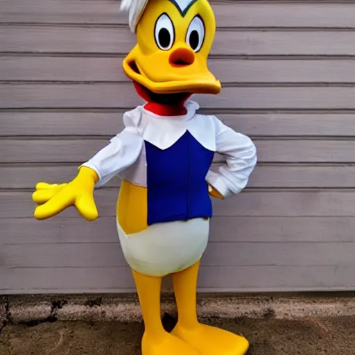 Prompt: A photo of a human as Donald Duck