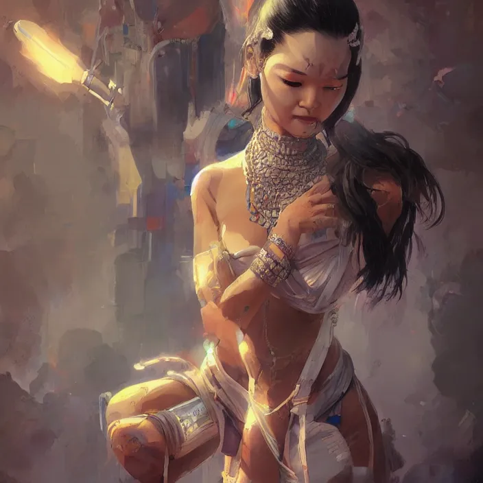 Prompt: neotenous cambodian idol, nuclear fashion, futurism, celebrity, beauty, hd, concept art, art station, digital art, by artgerm, by wlop, by greg rutkowski