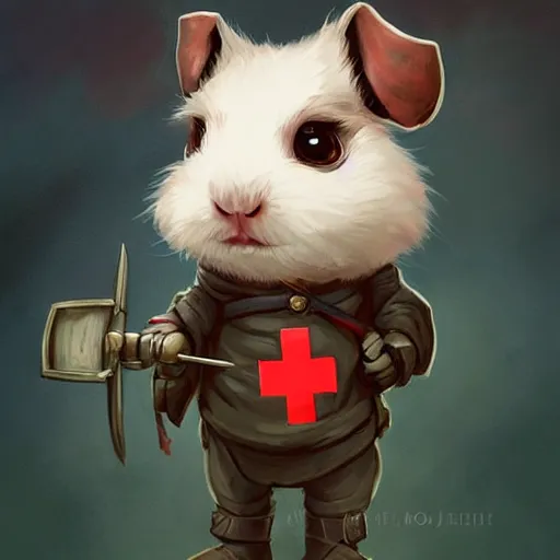 Prompt: cute little anthropomorphic Guinea Pig Field Medic, tiny, small, short, Modern Field medic with red cross, cute and adorable, pretty, beautiful, DnD character art portrait, matte fantasy painting, DeviantArt Artstation, by Jason Felix by Steve Argyle by Tyler Jacobson by Peter Mohrbacher, cinema