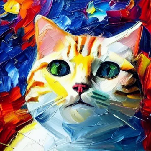 Prompt: palette knife oil painting of a cat in outer space