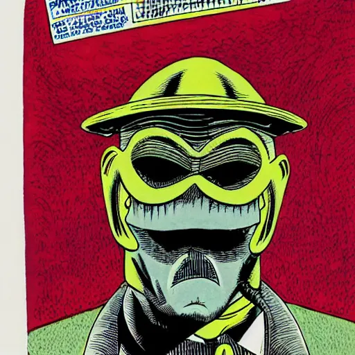 Image similar to portrait of the comic book character the phantom, by robert crumb