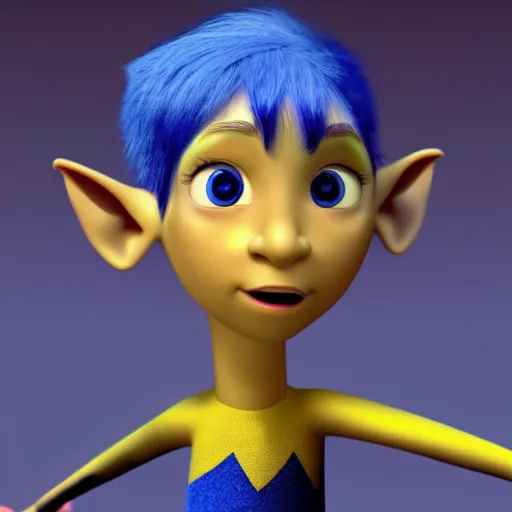 Prompt: a blue skinned male elf with yellow eyes, forwards facing, Pixar, high resolution, cute