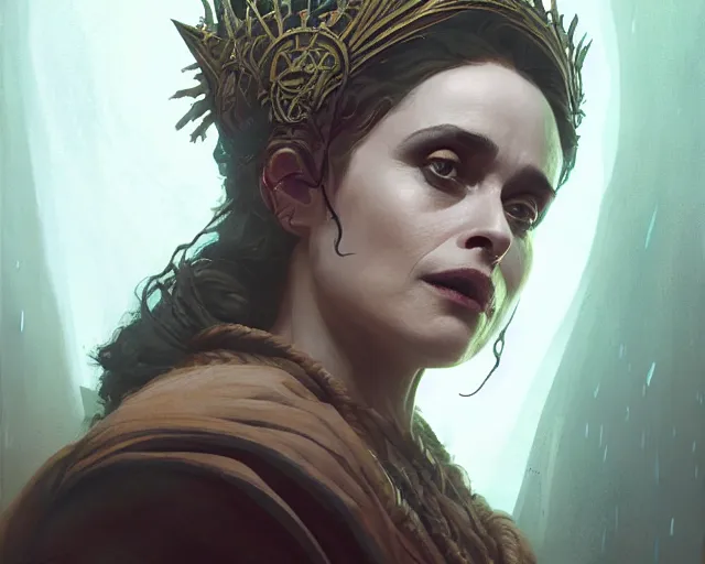 Image similar to highly detailed portrait of helena bonham carter as a mage, in dragon age : inquisition, stephen bliss, unreal engine, fantasy art by greg rutkowski, loish, rhads, ferdinand knab, makoto shinkai and lois van baarle, ilya kuvshinov, rossdraws, tom bagshaw, global illumination, radiant light, detailed and intricate environment