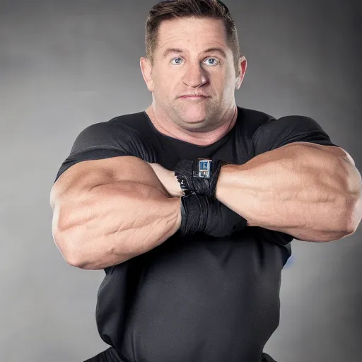 Image similar to kevin from the office as a body builder, 4k, high detail, high-resolution photograph, professional photography, ultra-detail