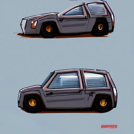 Image similar to 2d concept art of small vehicle by Dawid Michalczyk