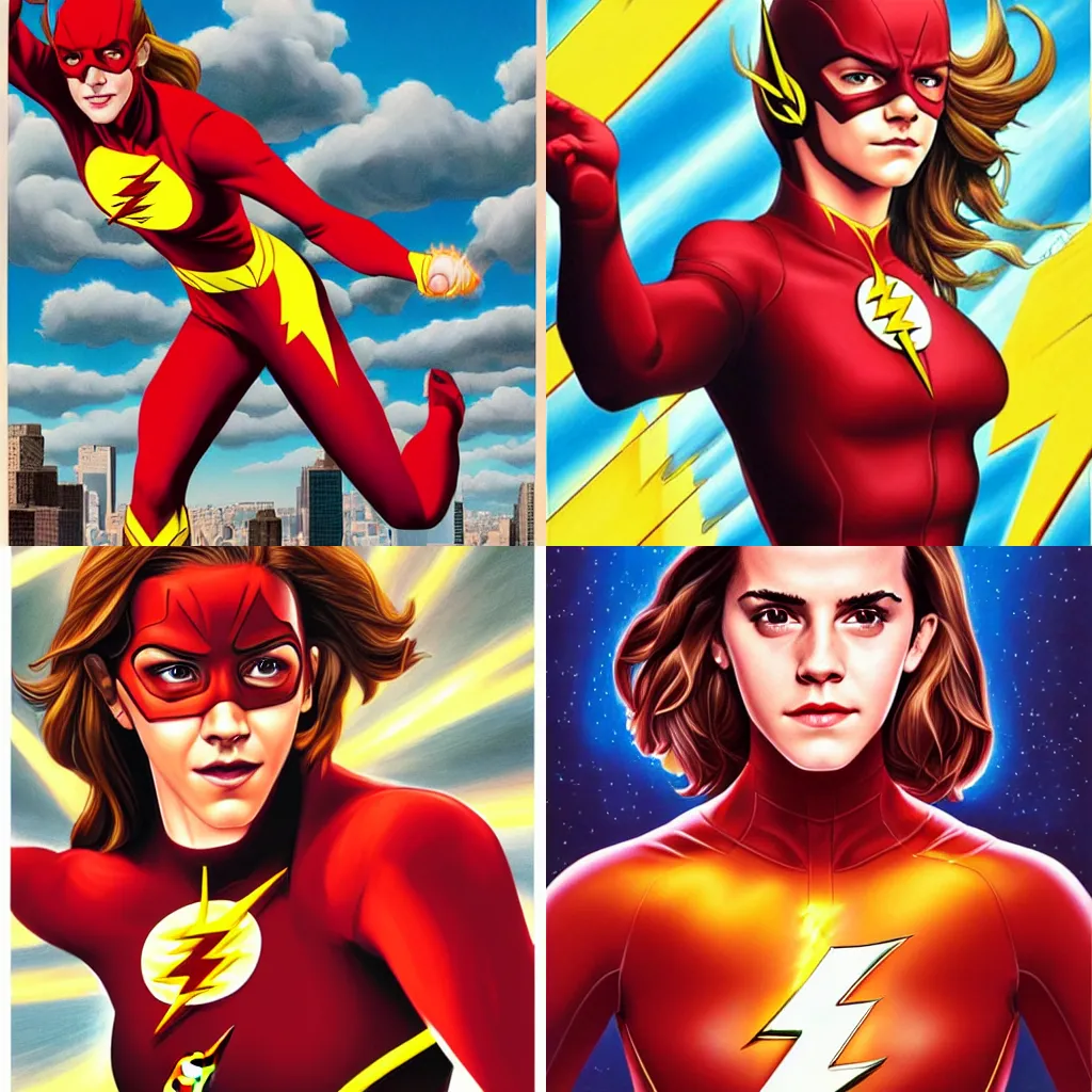 Prompt: emma watson as the flash illustration by alex gross by alex ross by Greg Land digital painting comic book superheroes