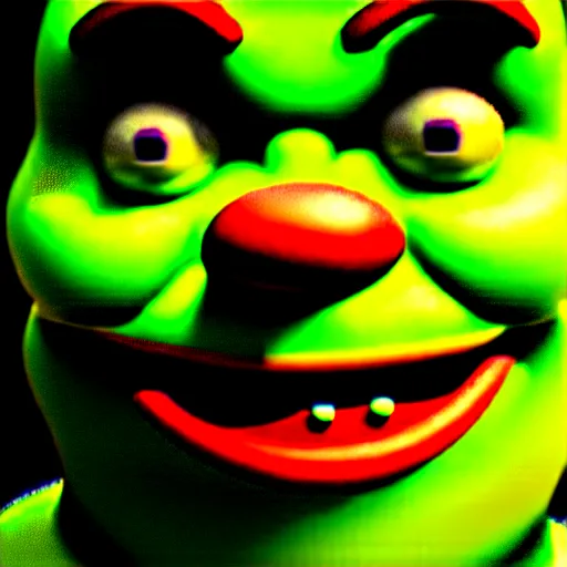 Prompt: a HORRIFYING portrait of shrek. (unsettling and terrifying). bokeh, ultra hd, highly detailed.