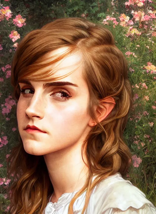 Prompt: portrait emma watson as 21th century country girl, full length shot, shining, 8k highly detailed, sharp focus, illustration, art by artgerm, mucha, bouguereau