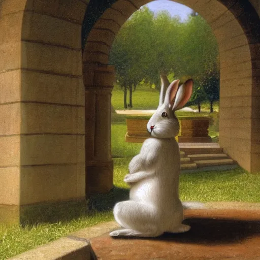 Image similar to a rabbit standing by the fountain of The Hermitage