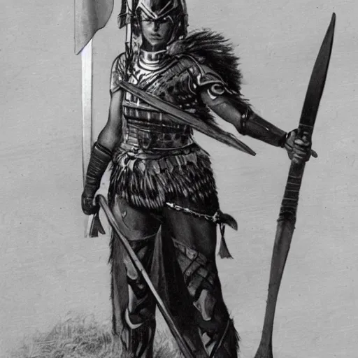 Image similar to Valkyrie wearing a spear and shield