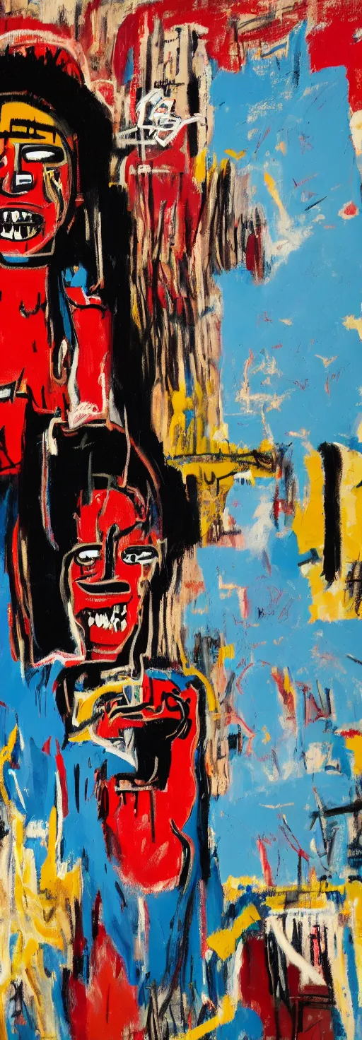 Image similar to young woman taking a selfie and smiling whilst a barn burns down in the background, jean - michel basquiat, soft edges, subtle calm and serene painting