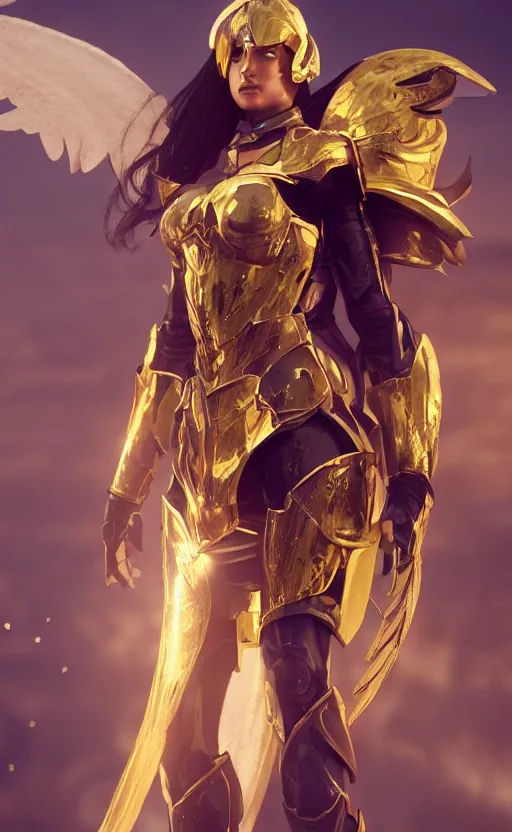 Image similar to Concept art, angel knight girl in golden and cooper armor, artstation trending, octane render, cinematic, highly detailded