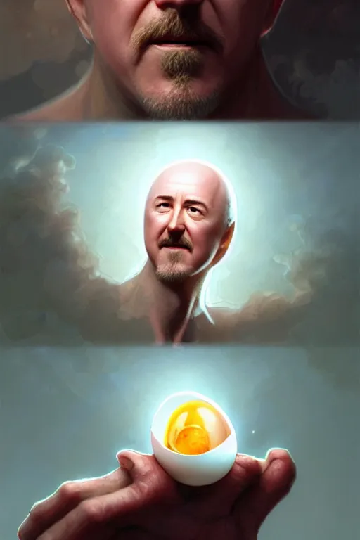 Prompt: edward norton face inside a boiled egg with the eggshell cracking and falling off, hyper detailed, digital art, artstation, cinematic lighting, studio quality, smooth render, by peter mohrbacher, hajime sorayama, wayne barlowe, boris vallejo, aaron horkey, gaston bussiere, craig mullins