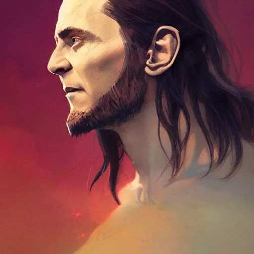 Image similar to a beautiful artwork side profile portrait of a loki with horns by greg rutkowski , featured on artstation, norse mythology, valhalla