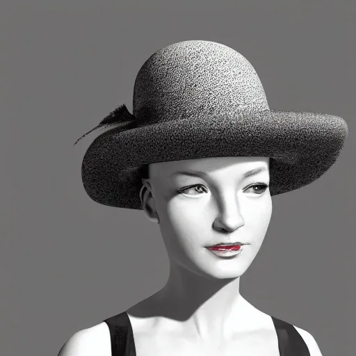 Image similar to portrait of a woman wearing a bowler hat, digital art, ambient occlusion, fresnel effect, subsurface scattering.