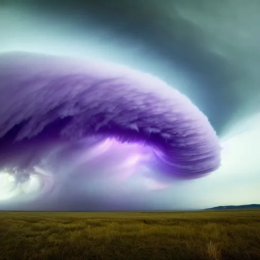 Prompt: amazing photo of a purple clouds in the shape of a tornado by marc adamus, beautiful dramatic lighting