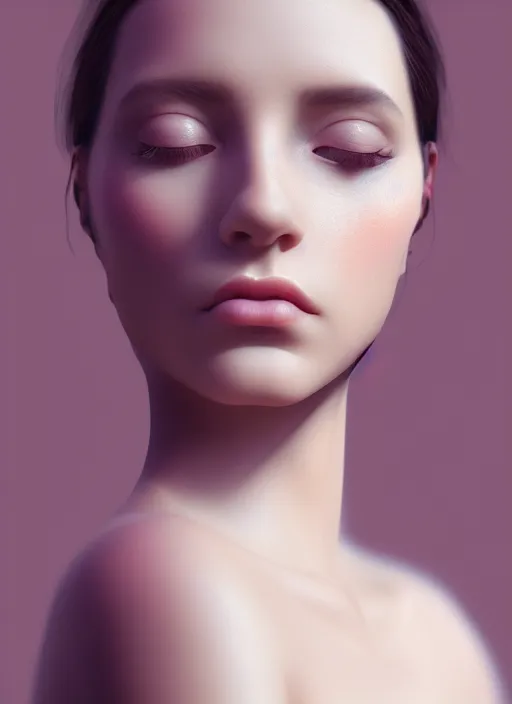 Image similar to beautiful female portrait, rule of thirds, haze, intricate, symmetrical!!, makeup, loreal, depth of field, cinematic, filmic, vsco, concept art, artstation, digital painting, elegant, model, gorgeous, vouge, kodak, vray, cinema 4 d, octane render, ambient occlusion, lumen