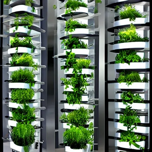 Prompt: vertical indoor hydroponics as interior design elements. minimalism, futurism, design art.