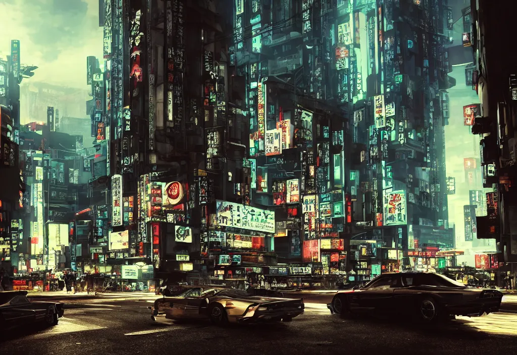 Image similar to film produced by madhouse and directed by takeshi koike tokyo streets cyberpunk style max payne blood trending on artstation cinematic realistic buildings windows cars peoples detailed golden ratio awesome composition color balance harmony physical correct light shadows octnae render 8 k highly detaled photography urban architecure