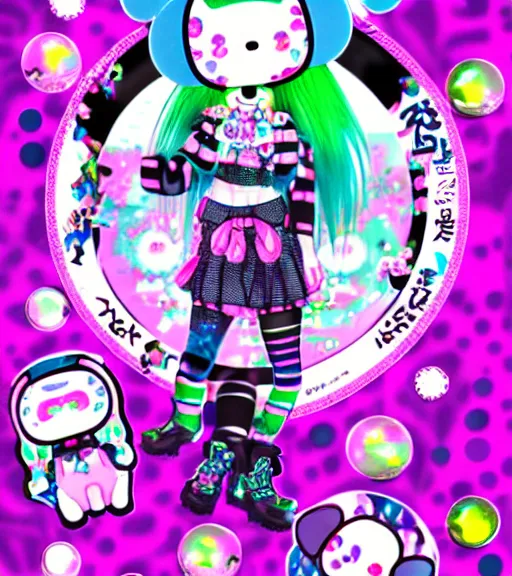 Image similar to cybergoth decora glitchcore yokai girl, sanrio tamagotchi moe ornaments, pastel cute cinematography