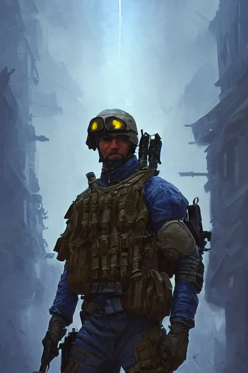 Image similar to a cinematic shot of a special forces unit with ukrainian blue yellow flag and standing ready to fight, masculine figure, d & d, fantasy, bright atmosphere, volumetric lights, intricate, elegant, extremely detailed, digital painting, artstation, concept art, matte, smooth, sharp focus, hyper realistic, illustration, art by artgerm and greg rutkowski and alphonse mucha