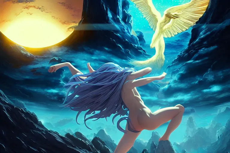 Image similar to summoner of mythical creatures fighting against the outer gods. floating planets on the background, box office hit, fantasy, cosmic horror, unreal engine, intricate, highly detailed 8 k, extremely beautiful and aesthetic shape of face and body, art by hiroaki samura and ilya kuvshinov and ossdraws