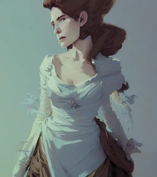 Image similar to portrait of a baroque dress design from fantasy world for dragon queen by atey ghailan, by greg rutkowski, by greg tocchini, by james gilleard, by joe fenton, by kaethe butcher, dynamic lighting, gradient light blue, brown, blonde cream and white color scheme, grunge aesthetic