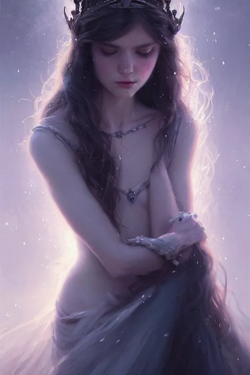 Image similar to a very sad beautiful princess, fine art, awesome fantasy book cover on Pinterest, award winning, dark fantasy landscape, fantasy magic, intricate, elegant, sharp focus, cinematic lighting, highly detailed, digital painting, concept art, art by WLOP and Artgerm and Greg Rutkowski, masterpiece, trending on artstation, 8K