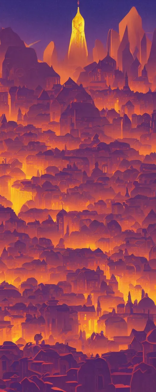 Image similar to Downtown Knoxivlle with Sunsphere, dramatic cinematic lighting, rich colors, golden age illustration, by Sylvain Sarrailh and Nicholas Roerich and Ludwig Deutsch and April Gornik