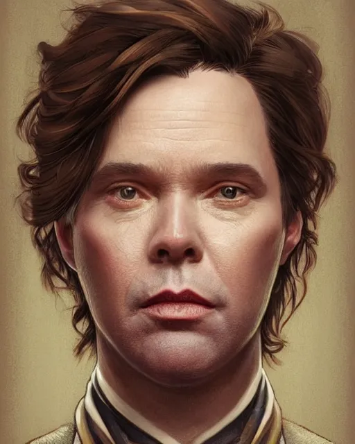 Image similar to character portrait of rufus wainwright, intricate, wild, highly detailed, digital painting, artstation, upper body, concept art, smooth, sharp focus, illustration, art by artgerm and greg rutkowski and alphonse mucha