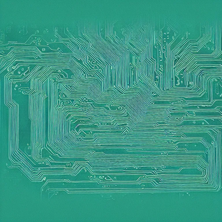 Image similar to boards of canada exposed circuit boards, film photo, soft lighting album cover, nostalgia, turquoise gradient