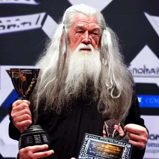 Prompt: gandalf winning an esports tournement,